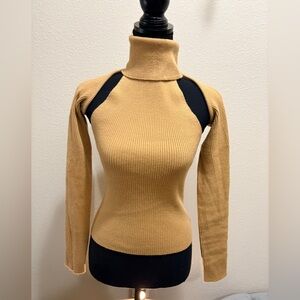 Wayf Camel Turtleneck Sweater With Removable Sleeves XS